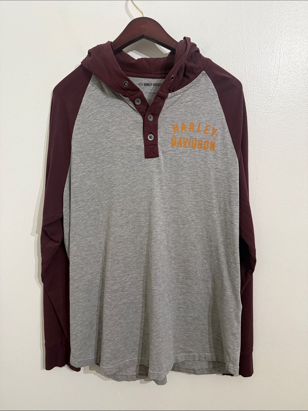 Harley-Davidson Henley Hoodie Mens Large Long Sleeve Biker